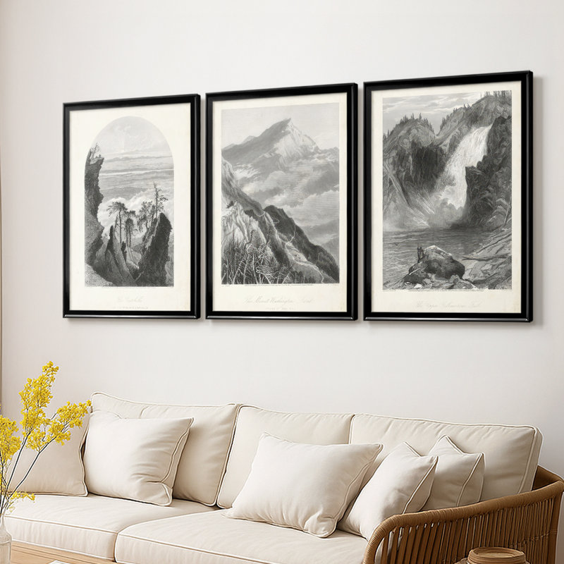 The Catskills - Toile tendue avec châssis sur mesure - 3 pièces, H 15 po x l 19 po, Noir