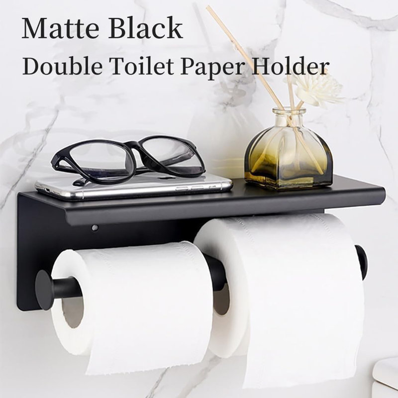 Porte-papier hygiénique mural en acier inoxydable avec tablette pour téléphone, distributeur de papier hygiénique double rouleau, facile à nettoyer et à installer