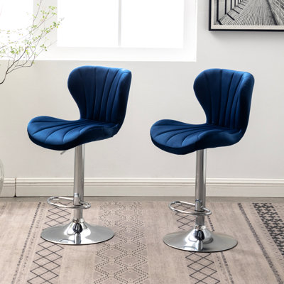 Chic Swivel , 2 In Blue - Upholstered With Stable Base Of Blue, Seat Foam, 360 Degree Swivel, Gas-Lift Adjustable Height, Contemporary Elegant Style