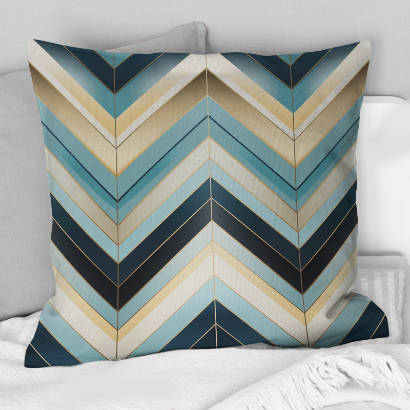 Coussin décoratif en polyester à chevrons bleu et blanc Tiles, H 16 po x l 16 po