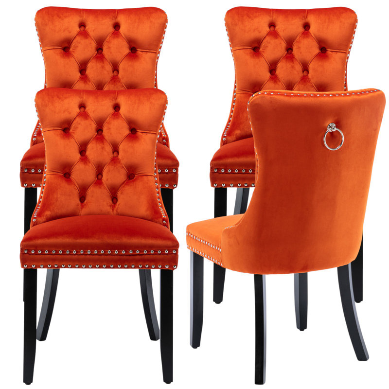 Chaises de salle à manger rembourrées Modern, 4, Orange, Noir