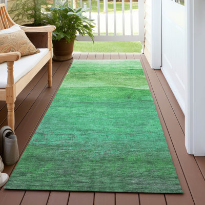 Machine Washable Indoor/Outdoor Cinead ACN1699 Green Rug