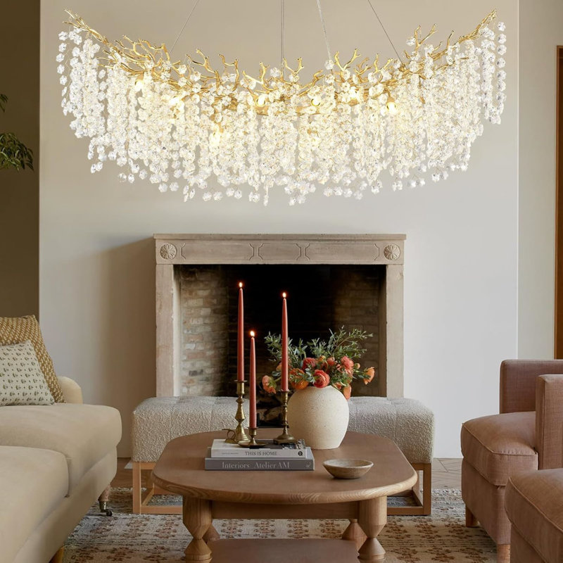 Lustre moderne en cristal K9, Doré, H 17,72 po x l 47,24 po x P 19,69 po , 14 lumières 