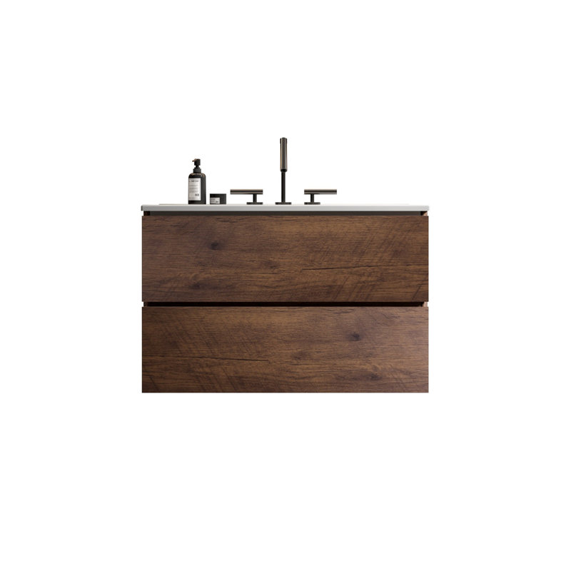 Meuble-lavabo à trois trous en céramique, Noyer