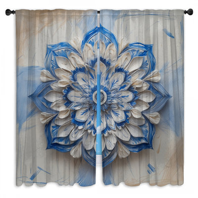 Intricate Blue White Mandala Window Curtains Mandala Sheer & Room Darkening - 2 Panels