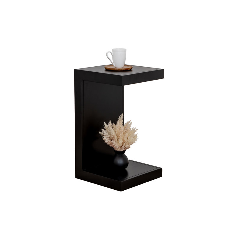 Table de bout contemporaine Amble, table d'appoint en forme de C en chêne