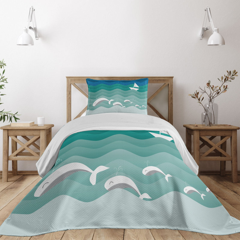 Twin White Quilted Coastal Bedspread Set
