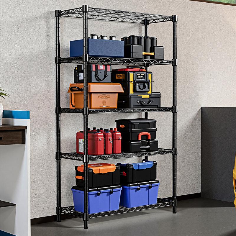 Étagère robuste en acier à 5 niveaux de 1250 lb pour la cuisine, la salle de sport, la maison et le bureau, conception minimaliste noire, tablettes réglables, P 13,7 po x l 23,6 po H 62,4 po