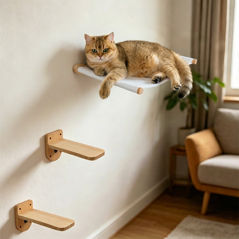 Hamac pour chat mural et 2 marches