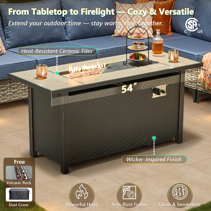 Table de foyer d'extérieur au propane avec couvercle H 22 po x l 54 po