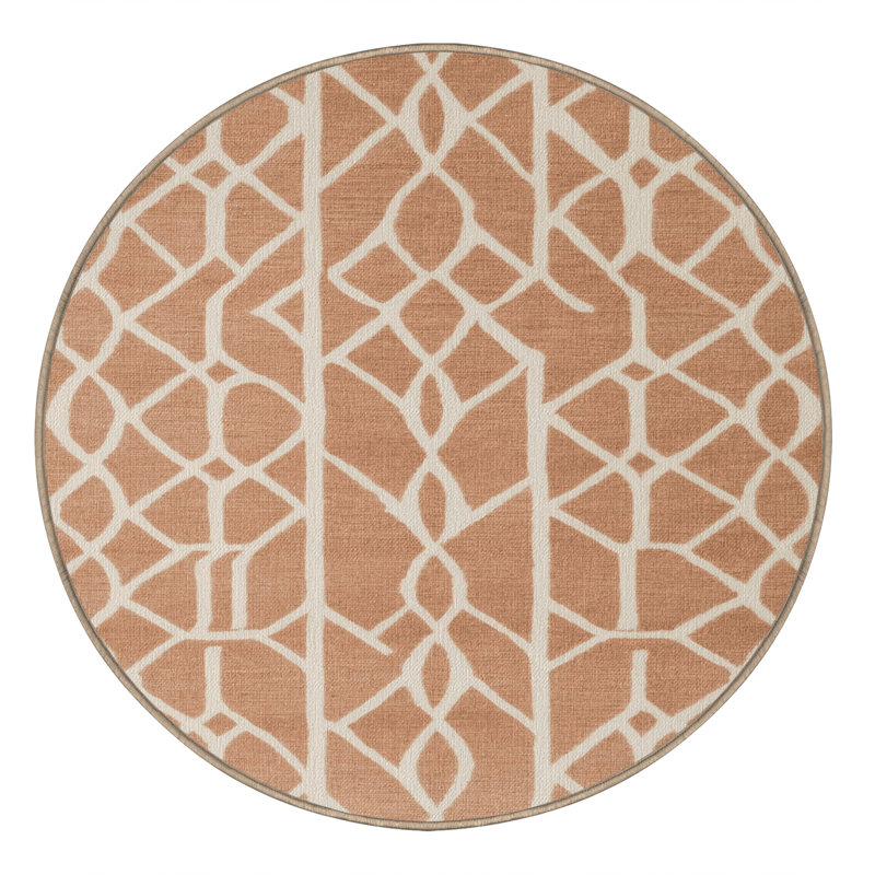 Machine Washable Trellis Brown Area Rug, Round 3'