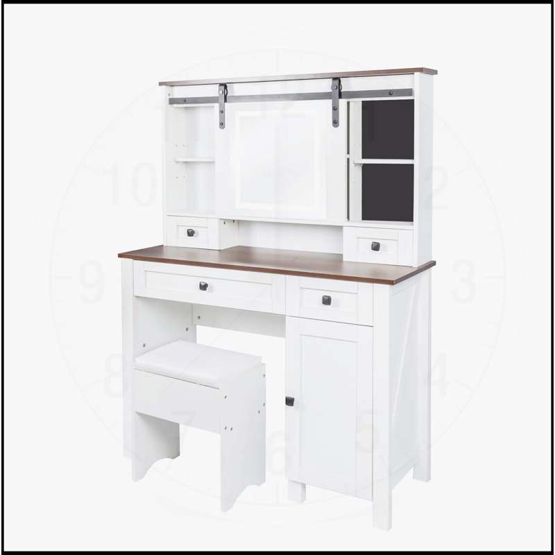 Charming Farmhouse Vanity with Multiple Storage Options and Illuminated Mirror