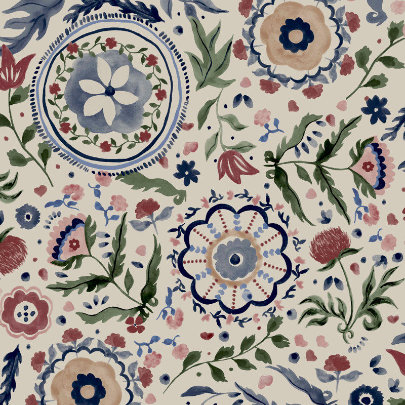Double rouleau floral Brooksley, Blanc antique