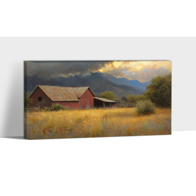 Paysage d'automne, art mural - maison de campagne rétro, décoration murale rustique d'automne sur toile, peintures d'automne pittoresques pour le mur, œuvre d'art encadrée, 12 po x 24 po