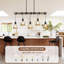 Luminaire de salle à manger 5 lumières, lustre rustique en bois massif sur table, abat-jour en métal noir, luminaire linéaire pour îlot, 38 po x 5,5 po x 63 po-2119092383-2119092384