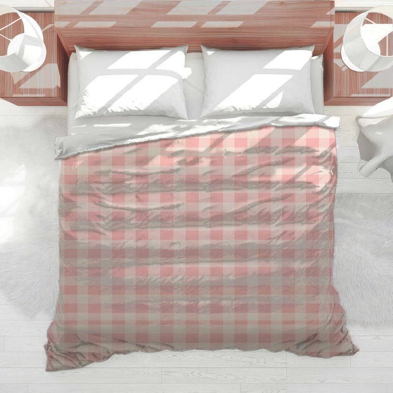 Pink Beige Gingham Check Comforter, Twin