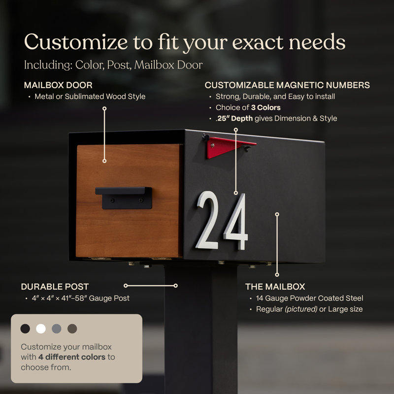 Malone Post-Mounted Mailbox with Wood-Styled Door, Yes, Black, Silver