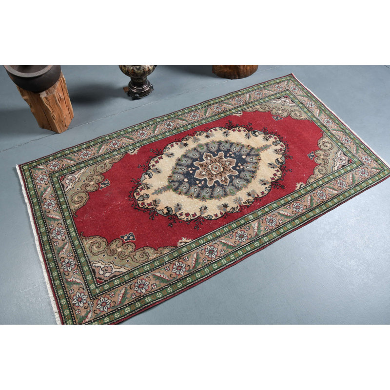 Tapis décoratif de style turc rétro - rouge antique / rouge / vert