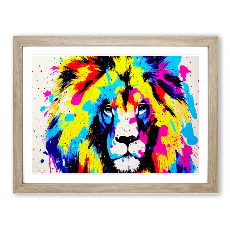 Colourful Lion Vol.6 Abstract - Print, 25cm H x 34cm W x 2cm D, Oak Framed