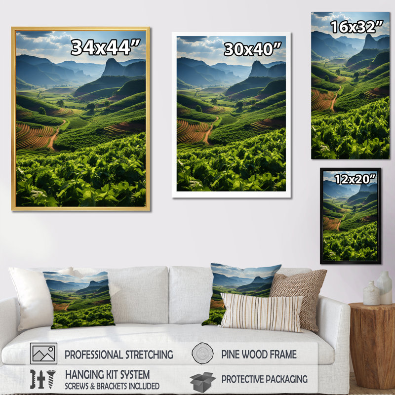 Impression sur toile, "Cuba tabac champs II" - paysage et nature, H 32 po x l 24 po x P 1 po, Encadrement doré
