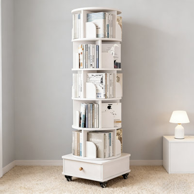 Bibliothèque pivotante à 360 ° - Bibliothèque d'angle pivotante à 6 niveaux avec roulettes, étagère de rangement modulaire en bois