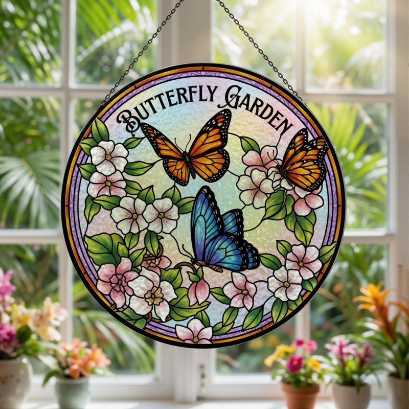 Vitrail de jardin en verre coloré 12 "H, H 12 po x l 12 po 