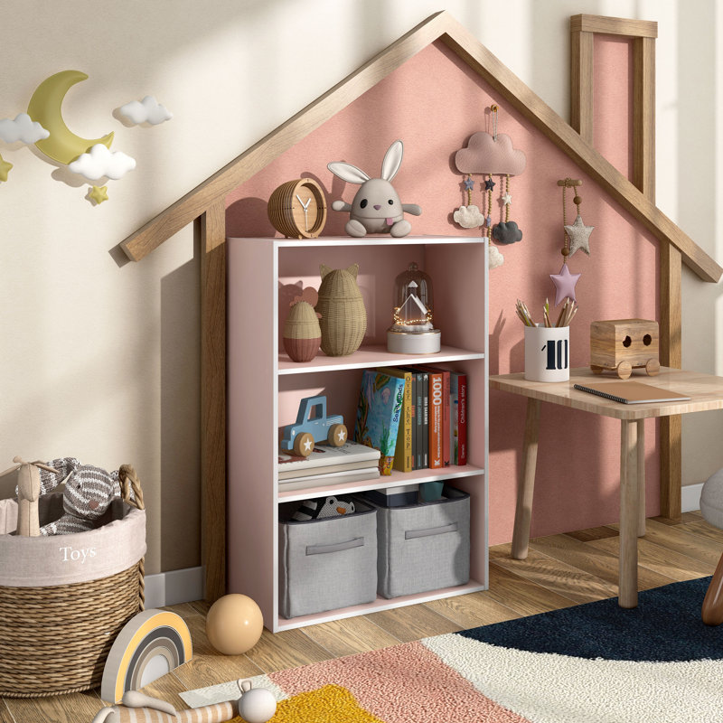 Bibliothèque de rangement empilable, 3 tablettes, Rose clair