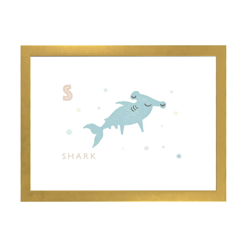 " Shark ", White, 24" H x 32" W x 1" D, Gold Framed Paper