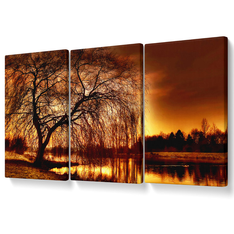 The Golden River Tree - 3 Piece Wrapped Canvas Print