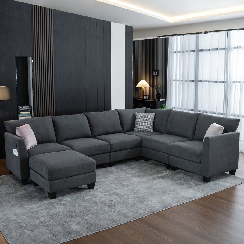 Amold 122.8 '' Large Sectional Couch,L-Shaped Modular Sectional Sofa Corner Couch,Living Room Cloud Couch With Ottoman Storage And USB