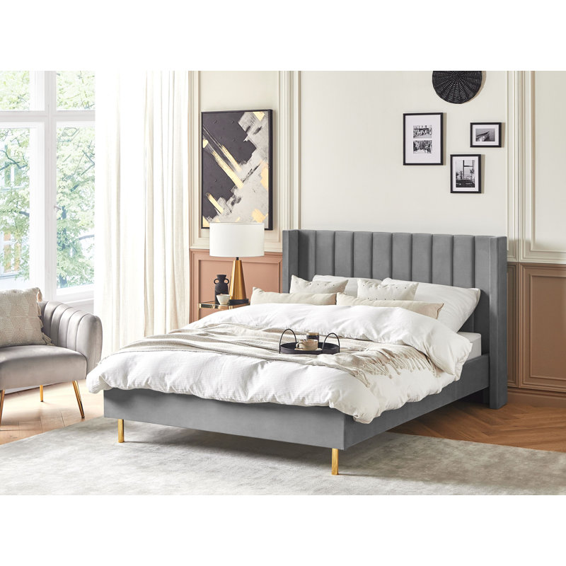Sadie Upholstered Bed, European Double (140 x 200cm), Grey