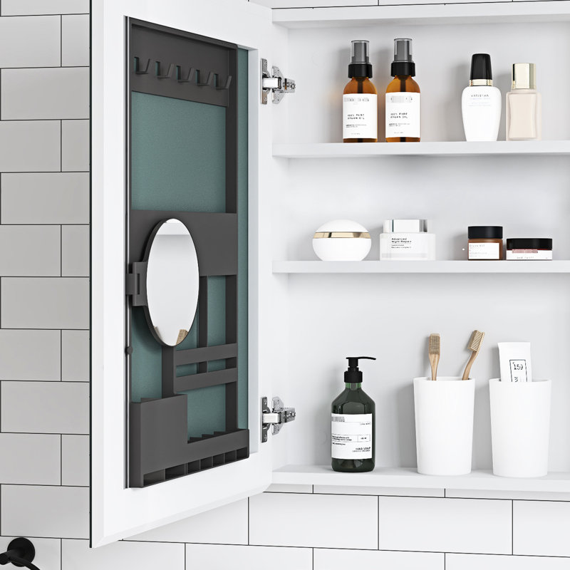 Armoire à pharmacie de salle de bain l 20 po x H 26 po avec miroir biseauté - ouverture à gauche, grand espace de rangement, miroir HD éclatant, bois d'ingénierie robuste, charnières à fermeture silencieuse