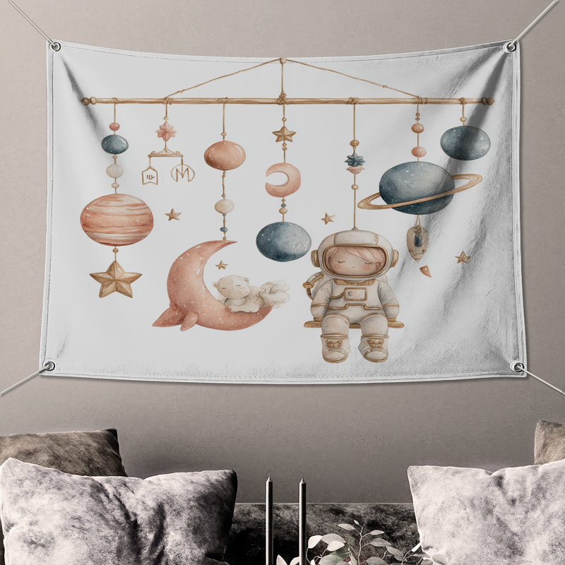 Tapisserie murale mobile «Astronaut Baby» - Décoration murale espace, H 50 po x l 60 po avec 4 œillets