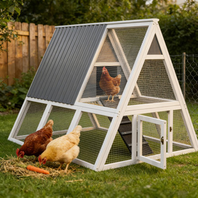 Poulailler d'extérieur à structure en A avec nichoir et plateau pour 4 poules adultes