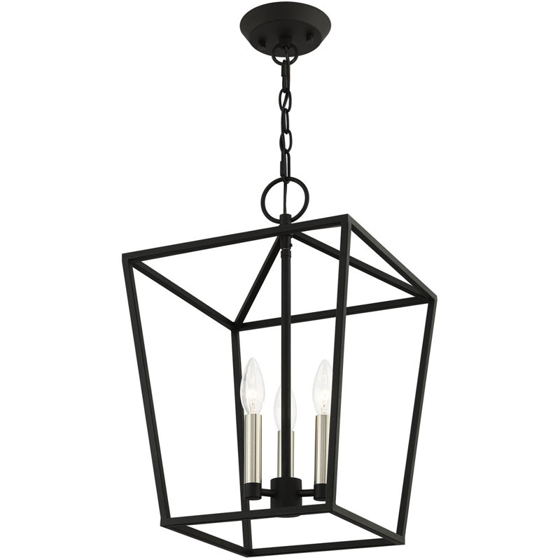 12,5 pieds carrés Luminaire suspendu lanterne convertible 3 lumières avec abat-jour en métal pouces, Noir / Nickel brossé