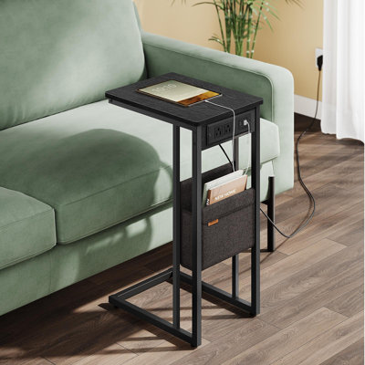 C-shaped End Table With Charging Station, 2 Usb Ports And Outlets