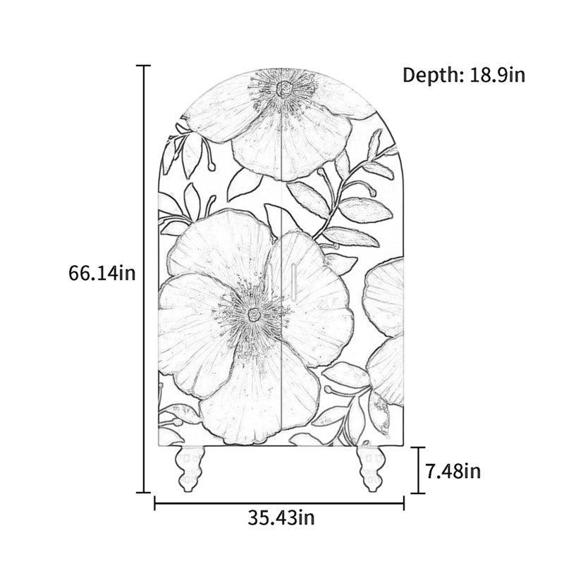 Armoire arquée avec portes à motifs artistiques, Noyer / multicolore