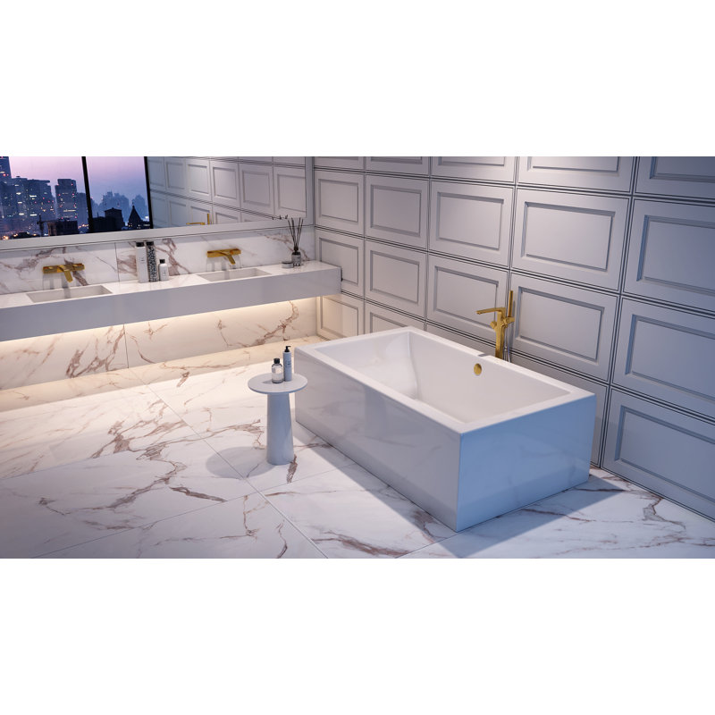 Boulders 66" x 40" Freestanding Soaking Solid Surface Bathtub, Biscuit