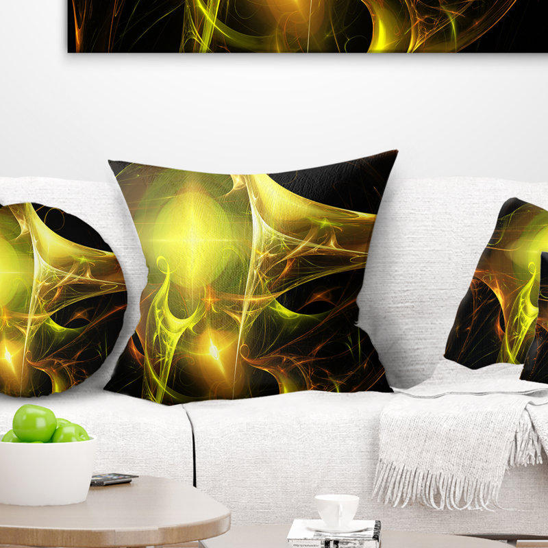 Bougie brillante - coussin imprimé abstrait, 16 po x 1 po, Jaune / Noir, Carré