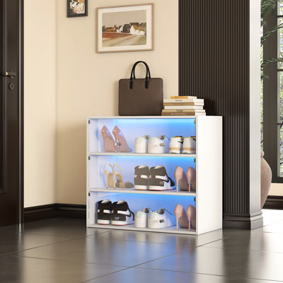 Armoire de rangement à chaussures en verre blanc