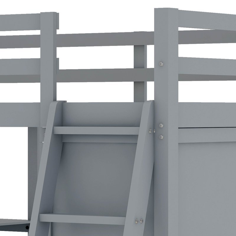 Lit mezzanine double avec garde-robe Hedieh, Gris