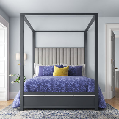 Tottenham Canopy Bed with Grey Velvet Headboard