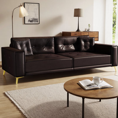 SmoothLux 92.1" King Size Pull Out Sofa Bed, 3-in-1 Faux Leather Convertible Sleeper Sofa with Tufted Design, Ultra Wide Armrests & 2 Pillows, 4-Seater Modern Couch for Living Room