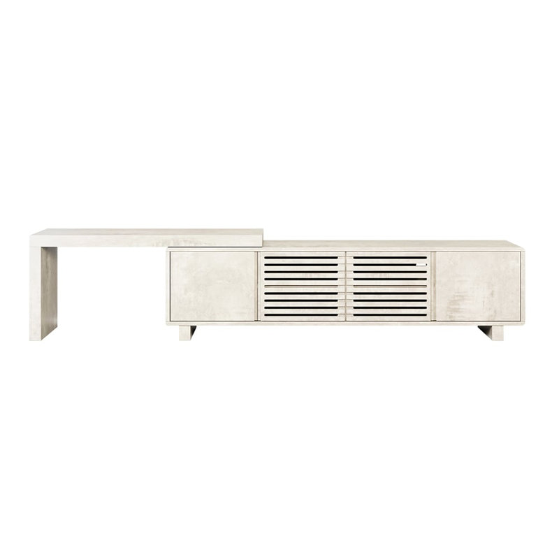 Japandi Retracted & Extendable Tv Stand With 4 Shelves Up To 85", White