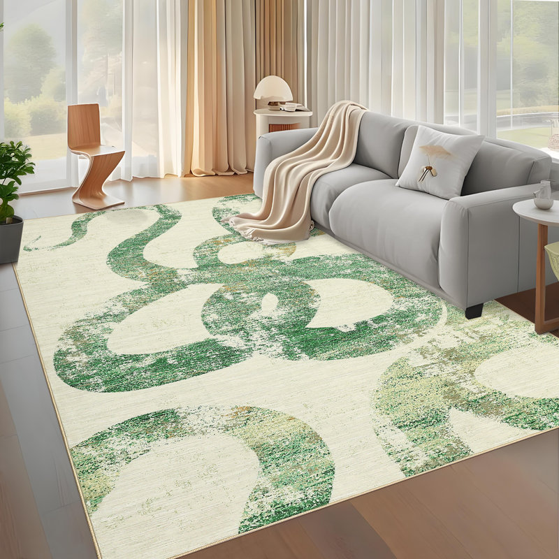 Washable Area Rug Living Room RugsModern Abstract Carpet Floor Rugs for Dining Room Kitchen Playroom Dorm, Green