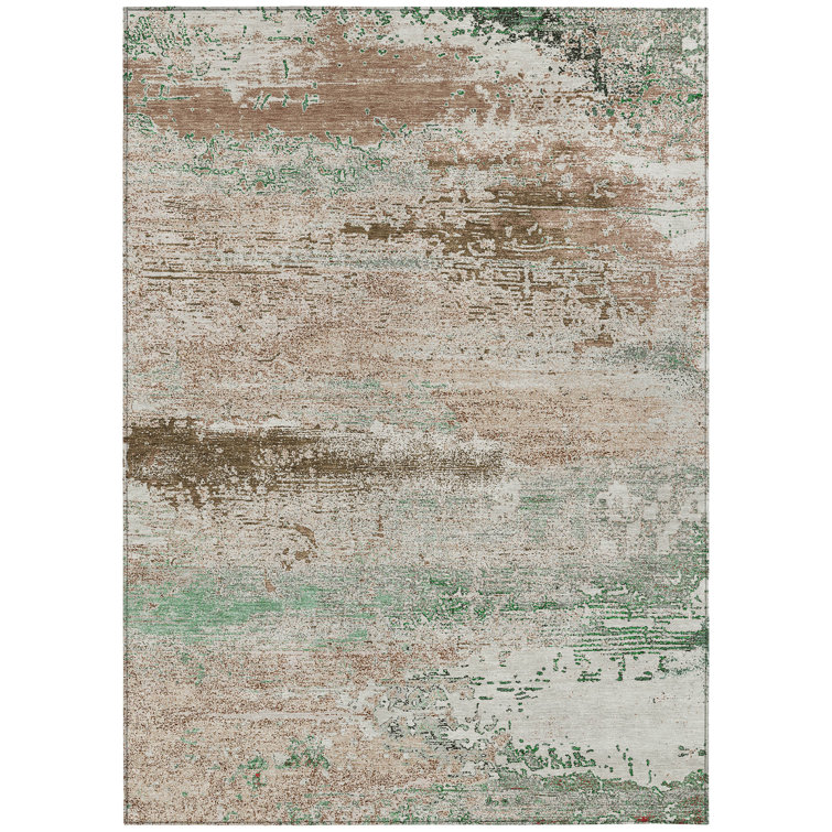 Machine Washable Indoor/Outdoor Xhevrie Khaki Rug