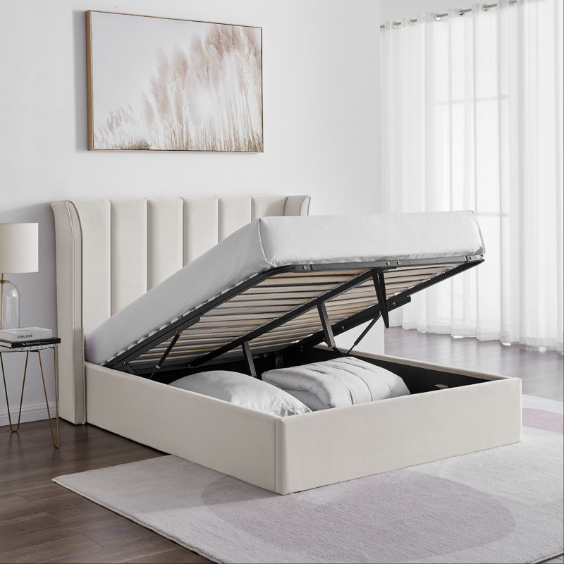 Ashok Upholstered Ottoman Storage Bed, Double (135 x 190 cm), Cream