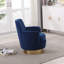 Fauteuil demi-tonneau pivotant en velours, fauteuil d'appoint pivotant pour le salon, fauteuil de lecture pour la chambre à coucher confortable, fauteuil demi-tonneau rond avec base en acier inoxydable doré (bleu marine)-1600175129-1600175128