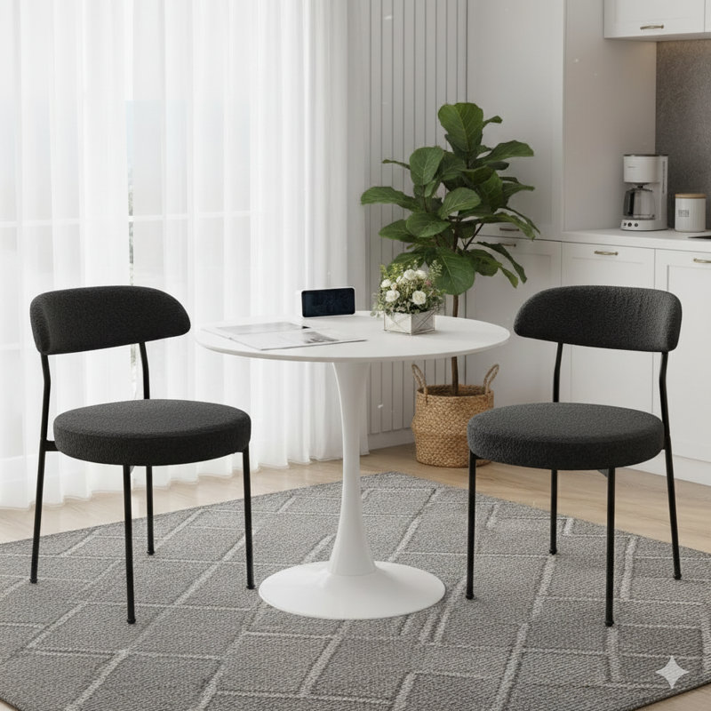 Ensemble de table de salle à manger rond avec 2 chaises, Noir, Blanc