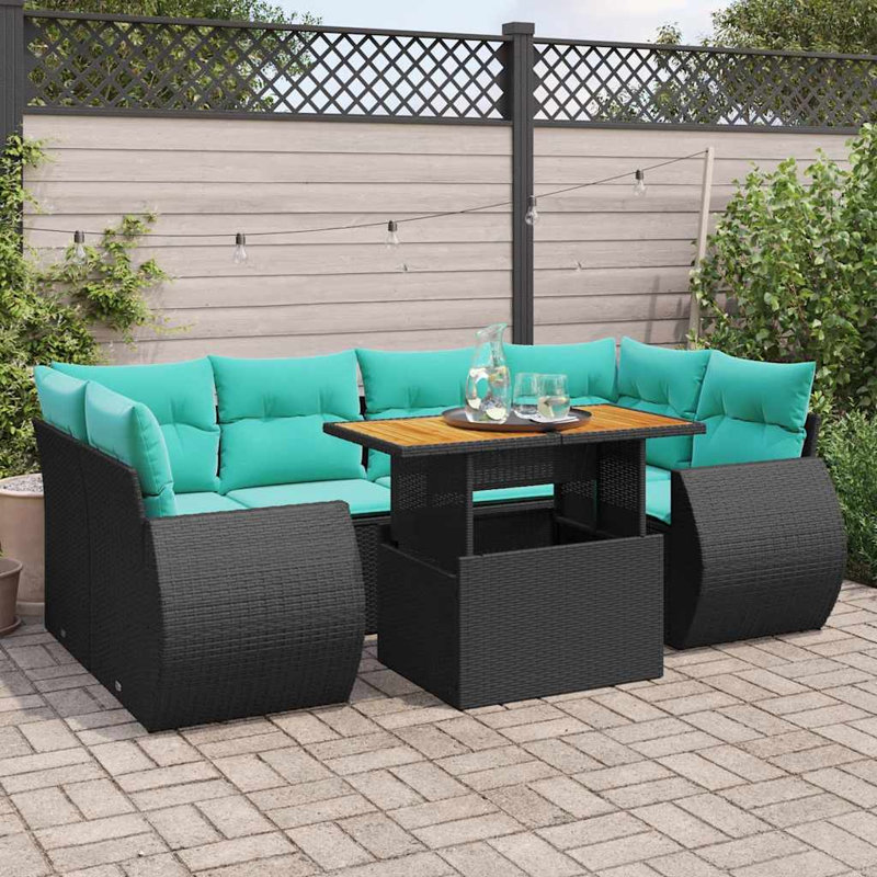  Ensemble de canapé de patio 7 pièces avec coussins en rotin de polyester